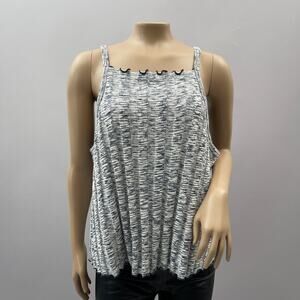 Akemi + Kin Anthropologie Top Women XL Blue Knit High Neck Tank Ribbed Ruffle